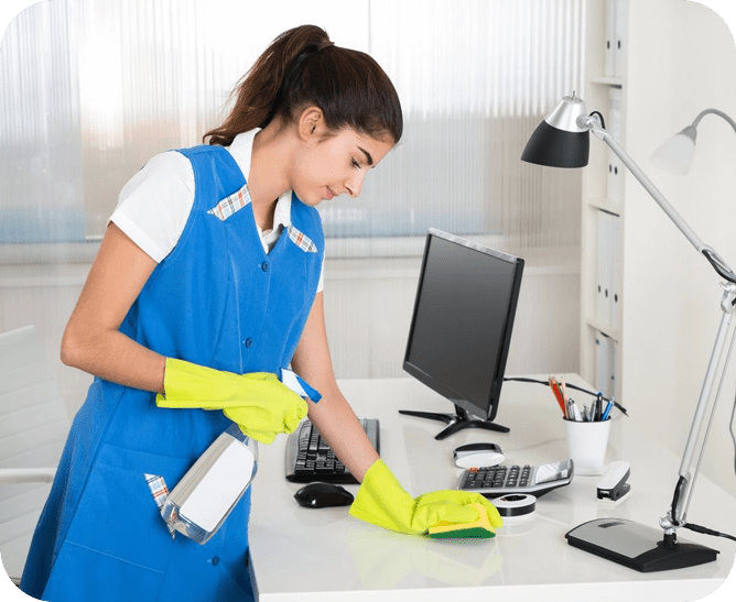 Professional cleaning worker in office
