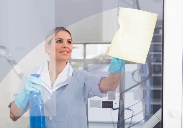 Professional housekeeper cleaning home interior