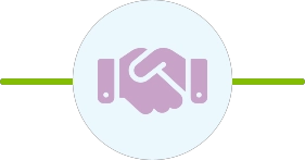 A purple icon of two hands shaking.